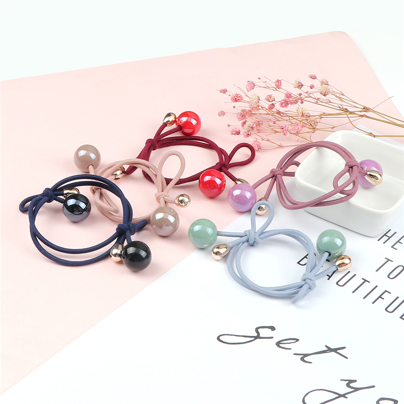 Cinta para el pelo con colgante de bola de lazo para mujer, diadema Coreana de , cuerdas para el cabello de niñas, elástica, Simple, accesorios para el cabello,