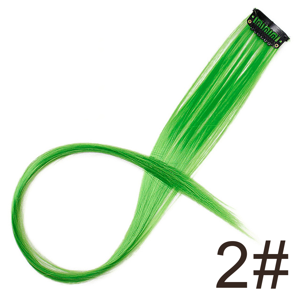 Long 20"Inches Synthetic Single Clip Hair Extensions Rainbow Colors Straight Hairpiece for Women 10PCS/pack: GrassGreen