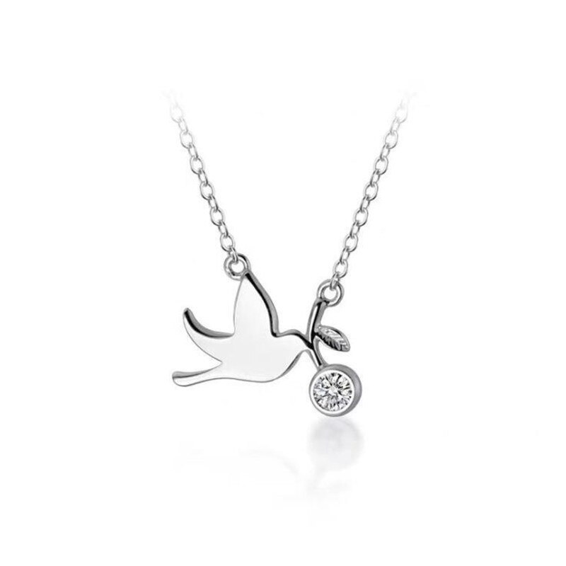 925 joyas de plata esterlina fresco brillante Pájaro lindo ronda diamante paloma Animal adorable collares N095