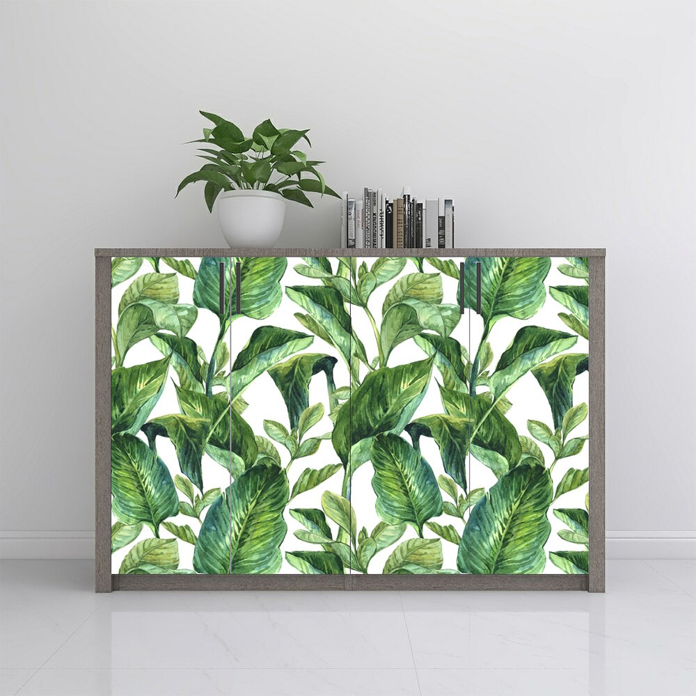 45*300cm tropisk jungle selvklæbende tapet grønne blade fugle dyreprint blomster botaniske farverige fliser wallsticker