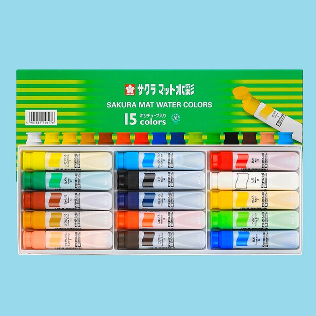 Peinture à l'aquarelle translucide SAKURA du japon, Tube de 12/18/24 couleurs, ensemble de peinture à l'aquarelle peinte à la main pour étudiants, fournitures scolaires: 15 colors