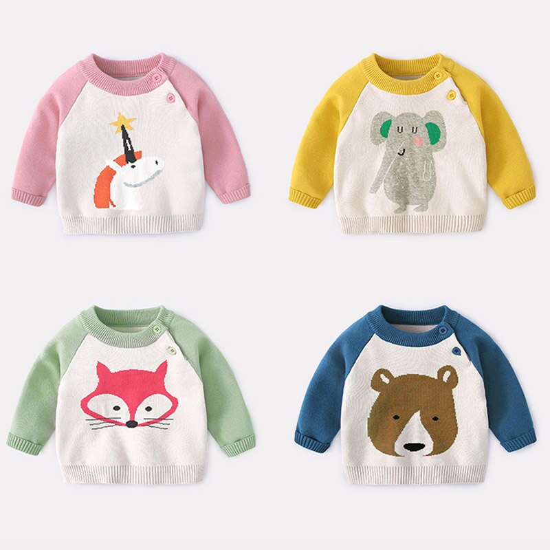 Baby Katoenen Trui Herfst Winter Pasgeboren Meisje Schouder Botton Cartoon Kleding Baby Boy Mooie Trui Top 6m 9m 1t 2t