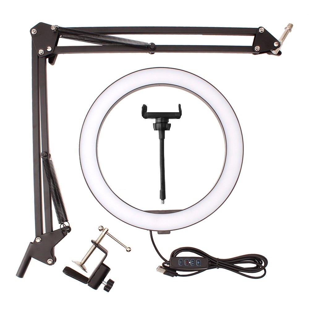 Led Ring Light 26CM 3Color Level 10 Photography Lighting Phone Video Tiktok With Long Arm Holder