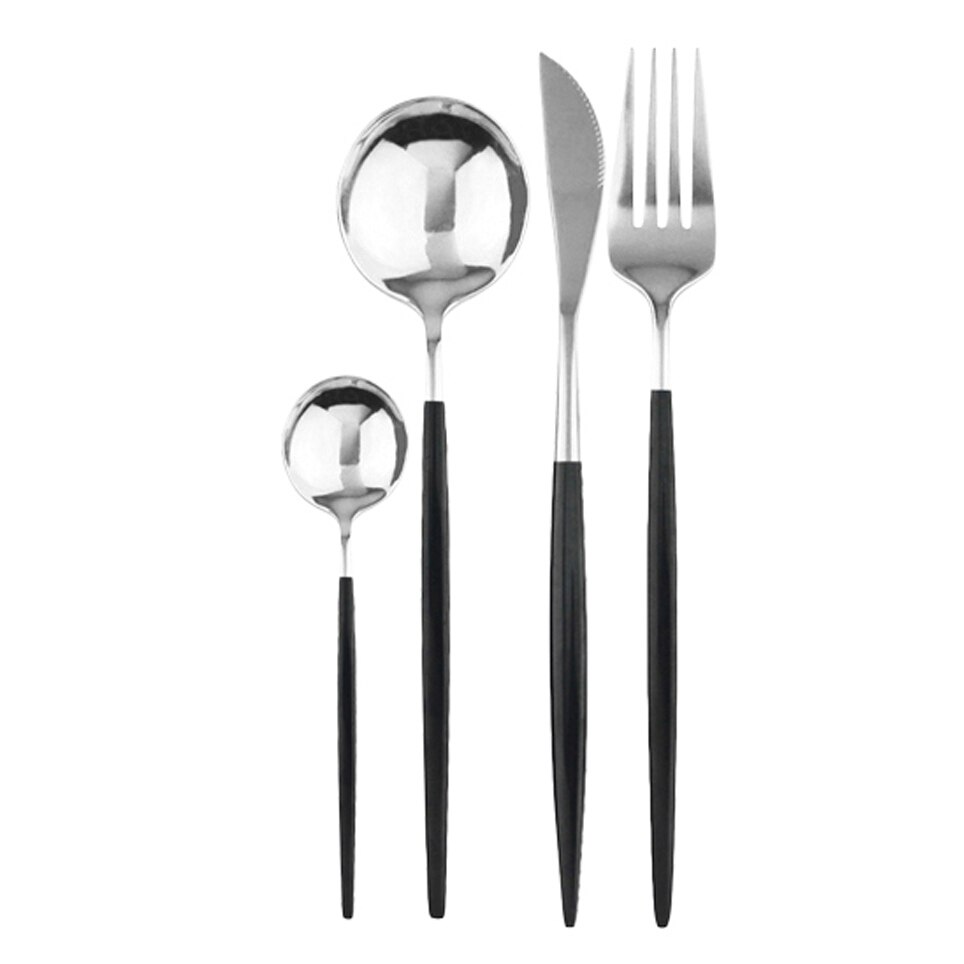 4 pièces/ensemble de couverts en or noir ensemble d'argenterie en acier inoxydable couteau fourchette cuillère ensemble de dîner Rose vaisselle couverts directe: 4Pcs Black Silver