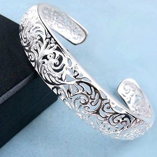 Mode Vrouwen Verzilverd Bezel Hollow Bangle Open Armband Voor Vrouwen Luxe Sieraden Accessoire