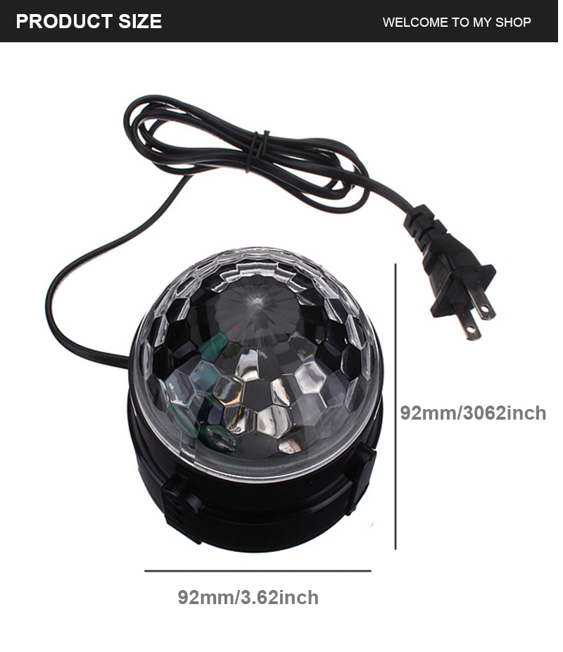 Mini RGB LED Crystal Magic Rotating Ball Lights Sound Activated Disco Light Music Christmas KTV Party EU/US/UK/AU 100-240V