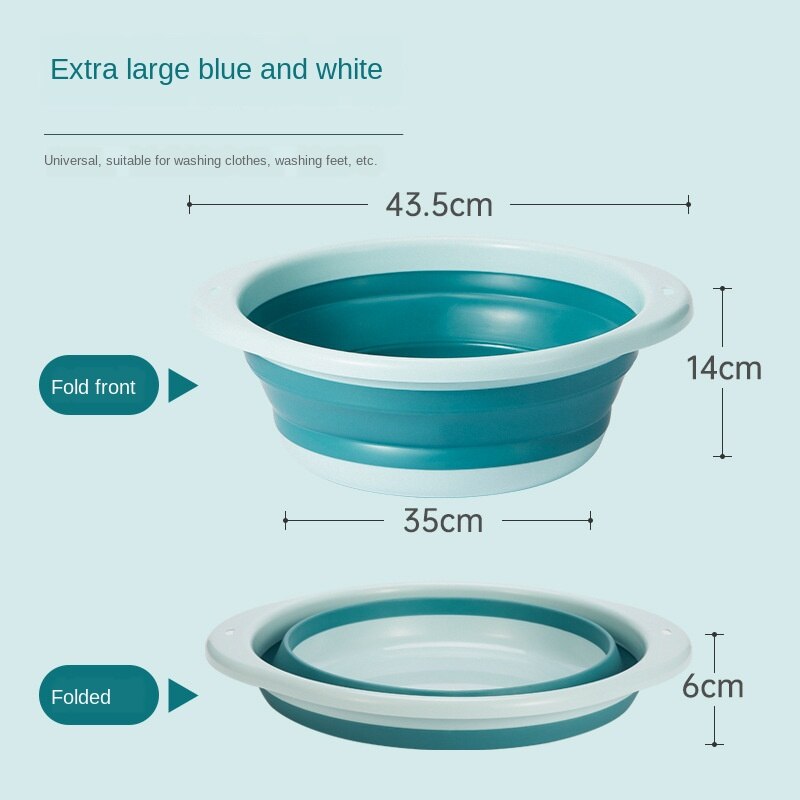 Folding Basin Outdoor Travel Portable Plastic Laundry to Wash the Dishes of Bathroom Kitchen Small Green Space Folding Bucket: Blue    Extra large