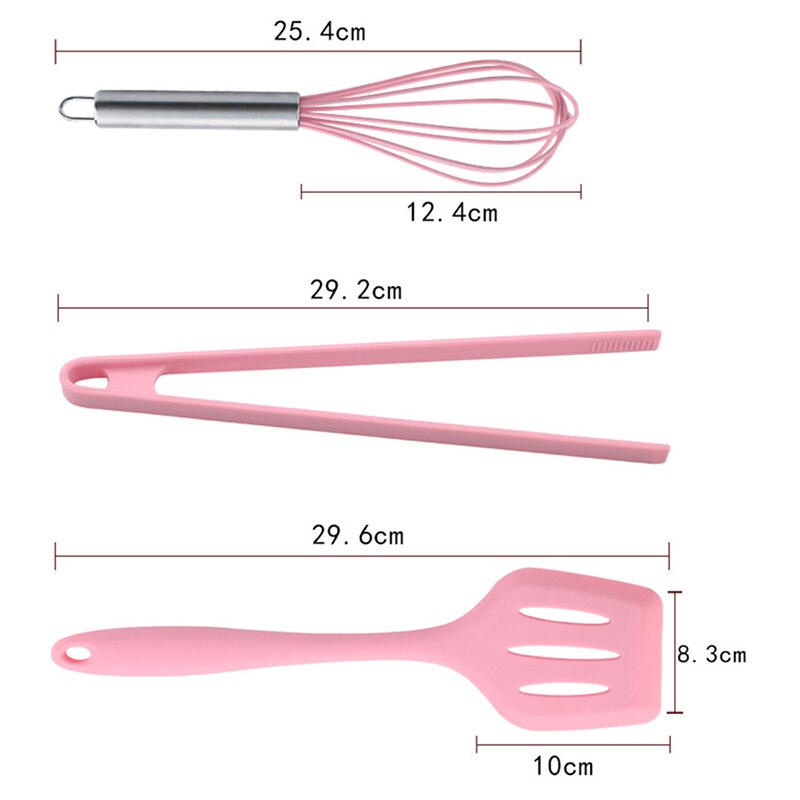 6 stks/set Roze Siliconen Koken Tool Sets Eiklopper Lepel Clip Spatel Olie Borstel Keukengerei Keukengerei Sets Accessoires