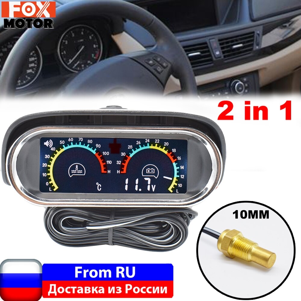 Für Auto Lkw Motorrad Digital Horizontale 2 in 1 LCD Wasser Temp Temperatur Sensor 10mm 1/8 Voltmeter Volt Messgerät 12V/24V