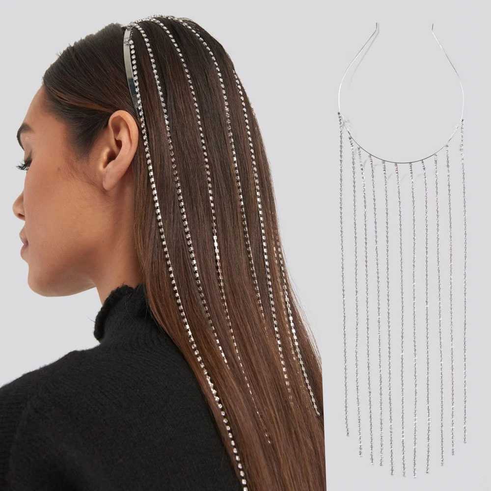 AOMU Nuovo Modo di Disegno Lucido di Cristallo Fatti A Mano Frange Lungo Nappa fascia Dei Capelli per le Donne Del Partito di Nozze club chic Accessori per Capelli