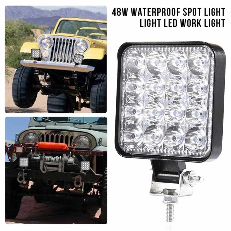 16 led 48w led arbeidslys bar firkantet spotlight 12v 24v offroad led lys bar tåkelys for jeep båt / suv / lastebil tilbehør
