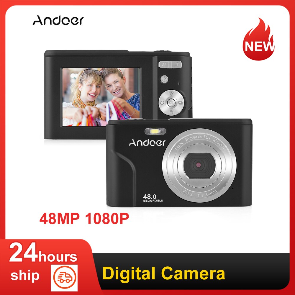 Andoer fotocamera digitale 36MP 1080P schermo IPS da 2.4 pollici Zoom 16x autoscatto 128GB memoria estesa rilevamento del viso anti-agitazione