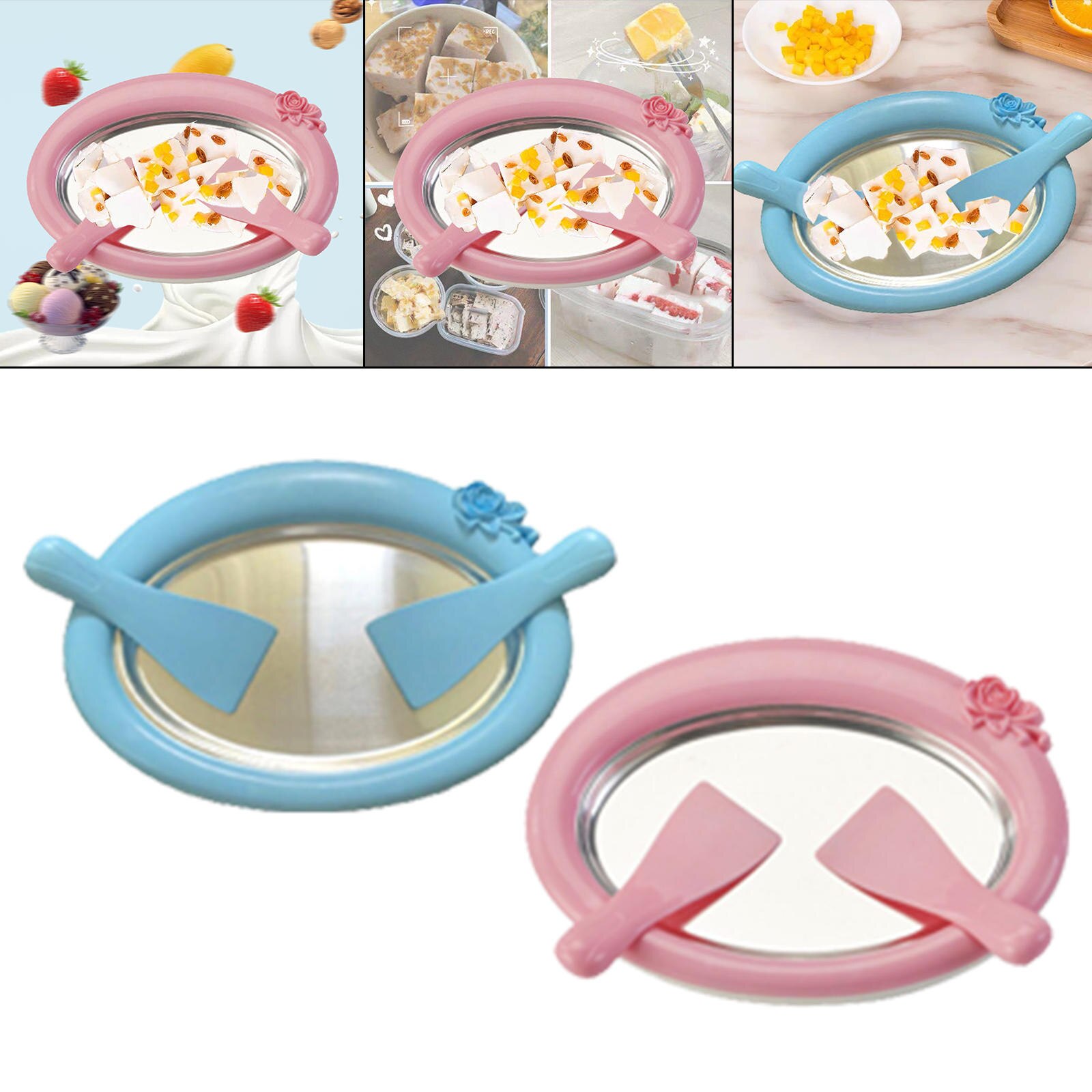 DIY Ice Cream Maker with 2 Spatulas Ice Cream Roll Maker Rectangle Anti Griddle Pan for Sorbet Frozen Yogurt Rolled Ice Cream
