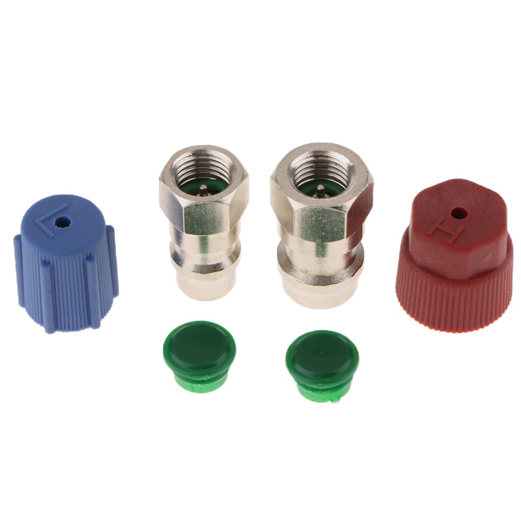 1 sæt ac fitting port adapter eftermontering  r12 to accept  r134 high low side a/c retrofits adaptere fittings 1/4 sae  to 7/16 " 20 unf