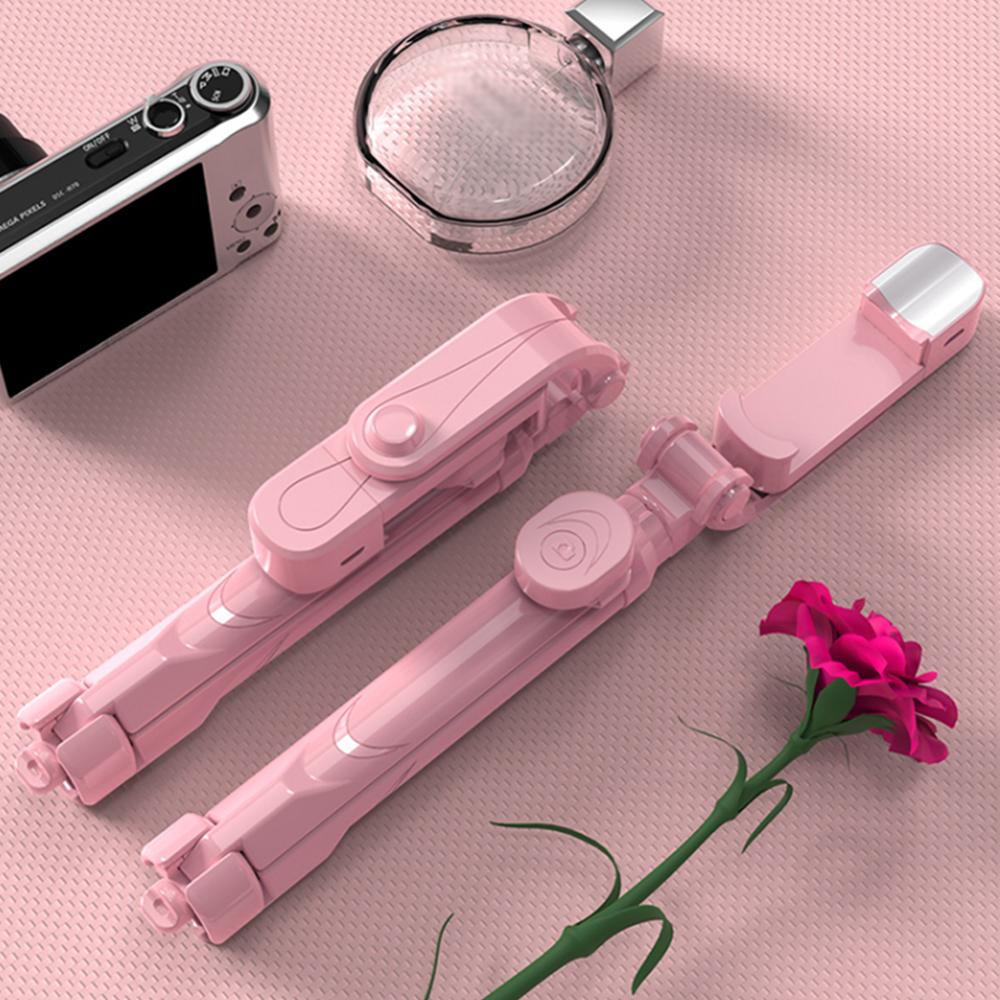Draagbare Bluetooth Selfie Stok Statief Met Licht Invullen Draadloze Afstandsbediening Foto Selfie Stick Voor Xiaomi Huawei Telefoon: Pink With Fill Light
