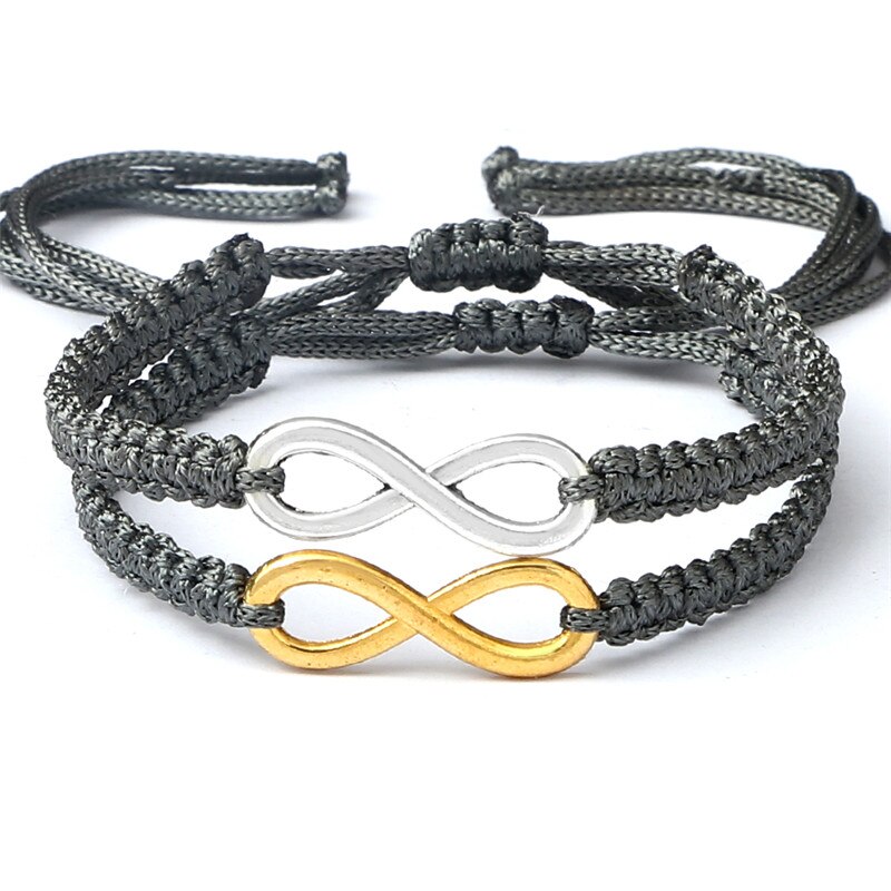 2 Stks/set Infinity Gevlochten Kit Armband Zwart/Wit Touw Vriendschap Liefde Koppels Charm Verstelbare Armbanden Mode-sieraden Cadeau: Gray set