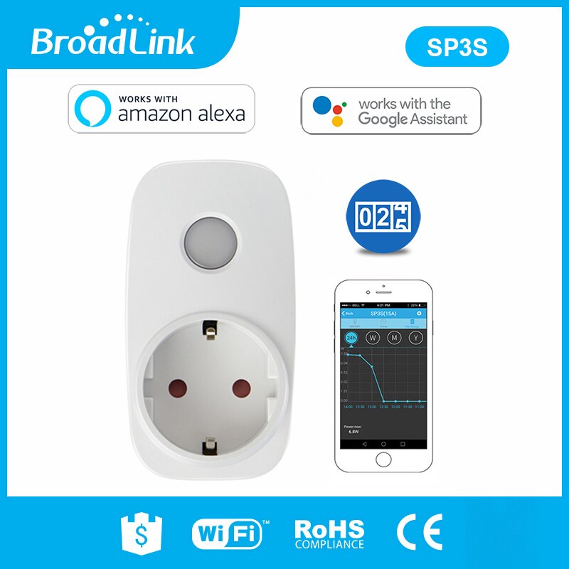 Broadlink SP3S Eu/Contros Slimme Draadloze Wifi Socket Voeding Plug 16A 3500 W Met Energie Meter Ios Android afstandsbediening