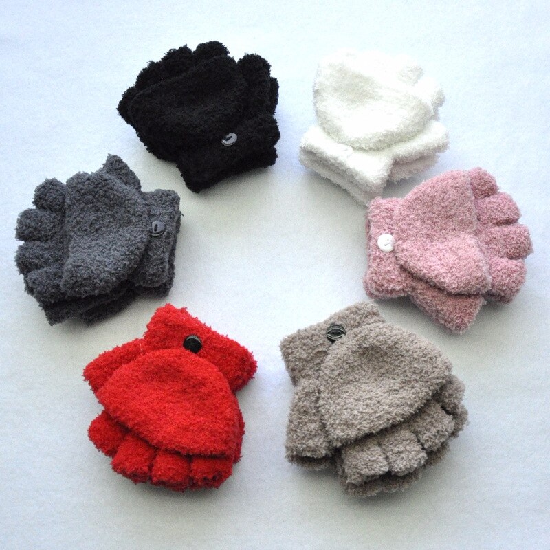 freundlicher Winter Handschuhe Korallen Vlies Verdicken Halb Finger Klappe Halten Warme Baby Fäustlinge Neugeborenen Weiche Handschuhe Faltbare Fäustlinge