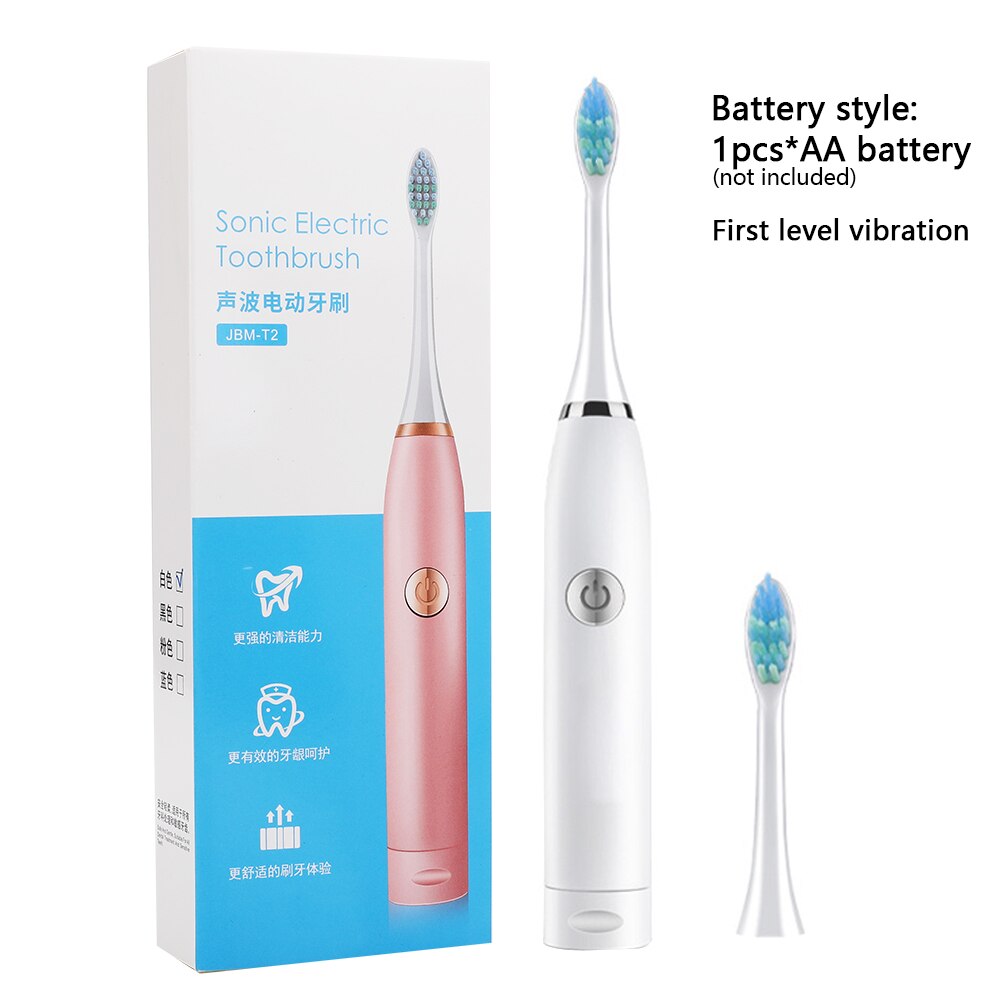 Smart Electric Toothbrush Sonic USB Rechargeable Tooth Washable 4 Mode Automatic Whitening Teeth Brush with 2 Brush Head: Battery White