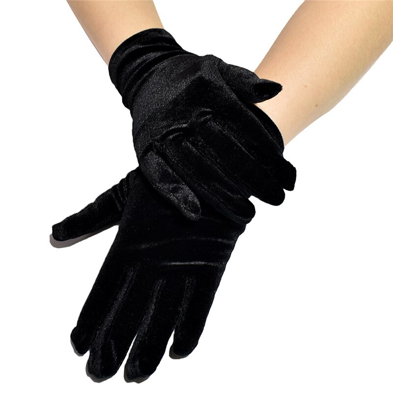 Guantes de terciopelo dorados para mujer y niña, guante cálido para dedos, coloridos, más estilos, accesorios de ropa: Negro