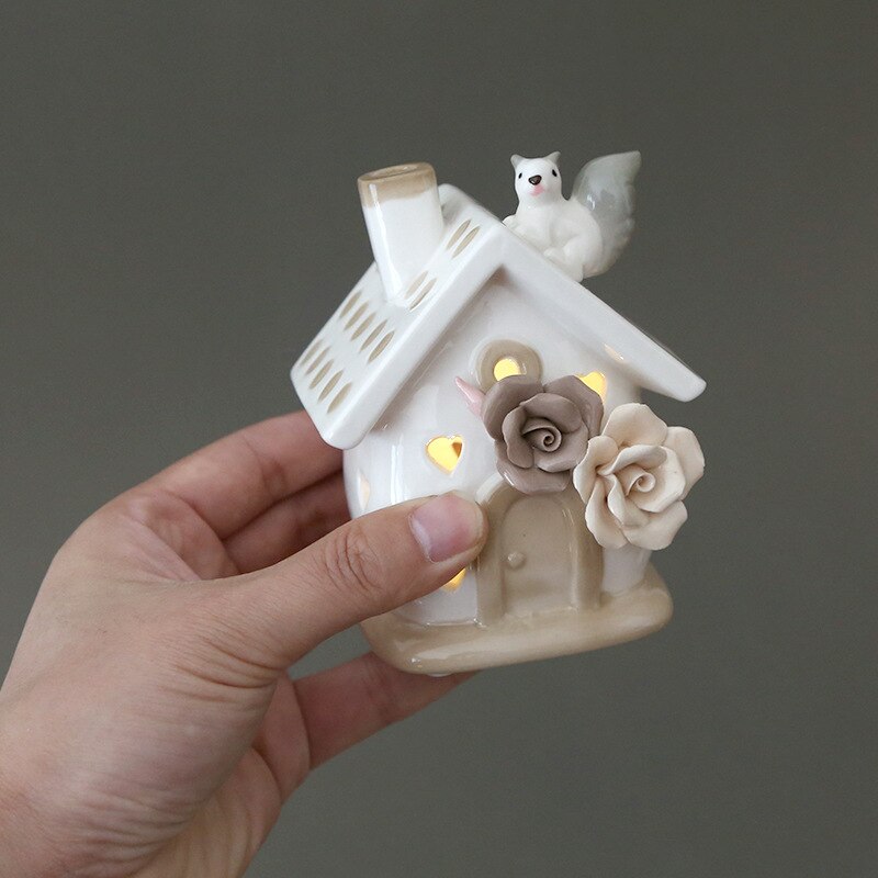 European Cartoon Animal Small House LED Candlestick Ceramics Led Candle Craft Birthday Home Decoration Accessories