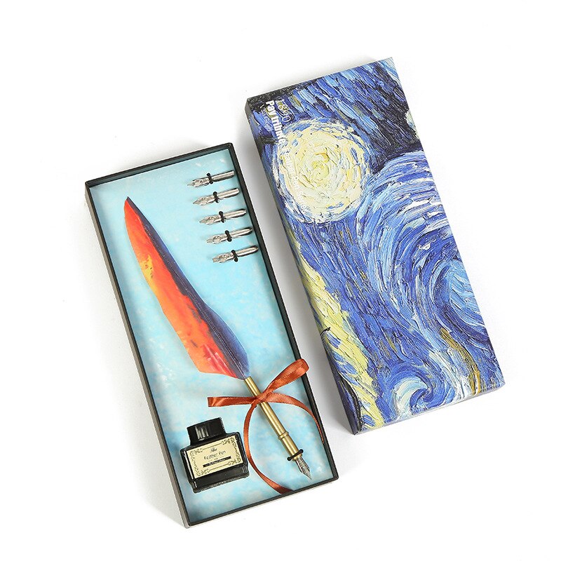 European style Feather Pen Quill pen,Oil Painting Style Dip Pen English Calligraphy Pen with ink Pen Set: 5