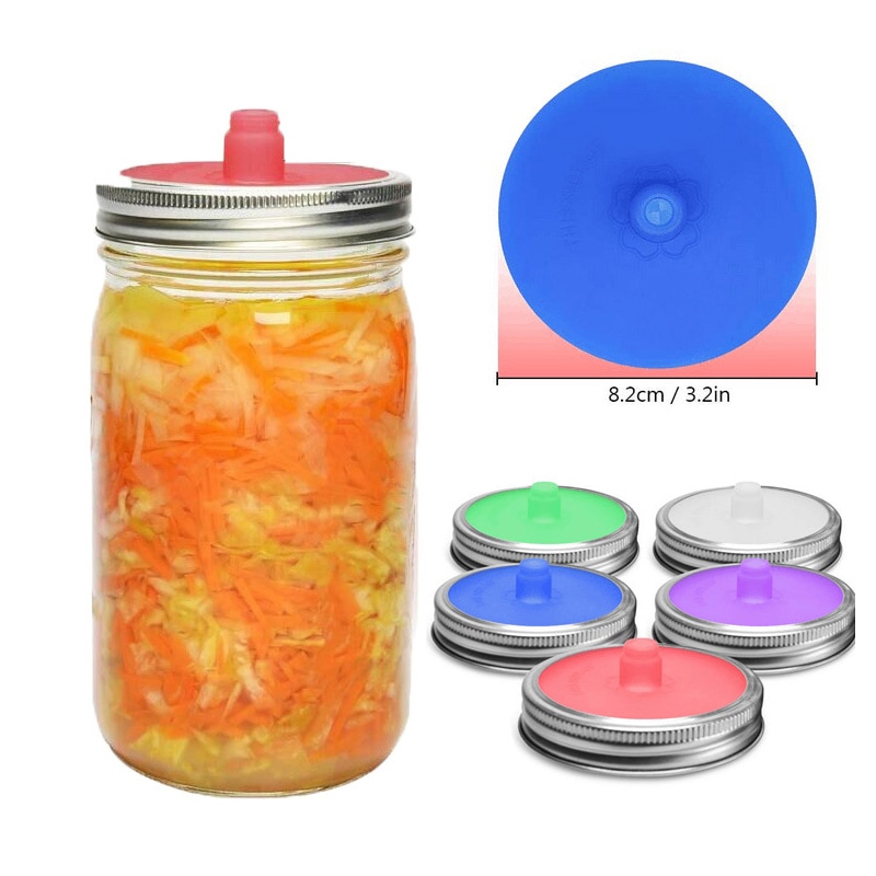 Tapa de fermentación de Airlock sin agua de silicona, 86mm, con anillo de Metal, para jarra de Mason de boca ancha, herramienta de cocina fermentada