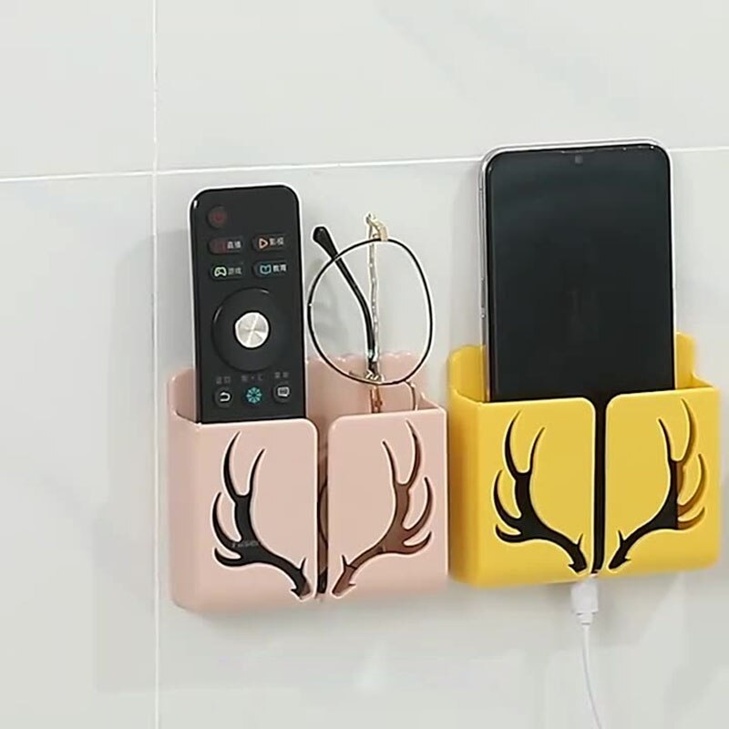 Wandmontage Opbergdoos Afstandsbediening Organizer Mobiele Telefoon Opladen Stand Zelf Kleverige Muur Plank Telefoon Plug Houder