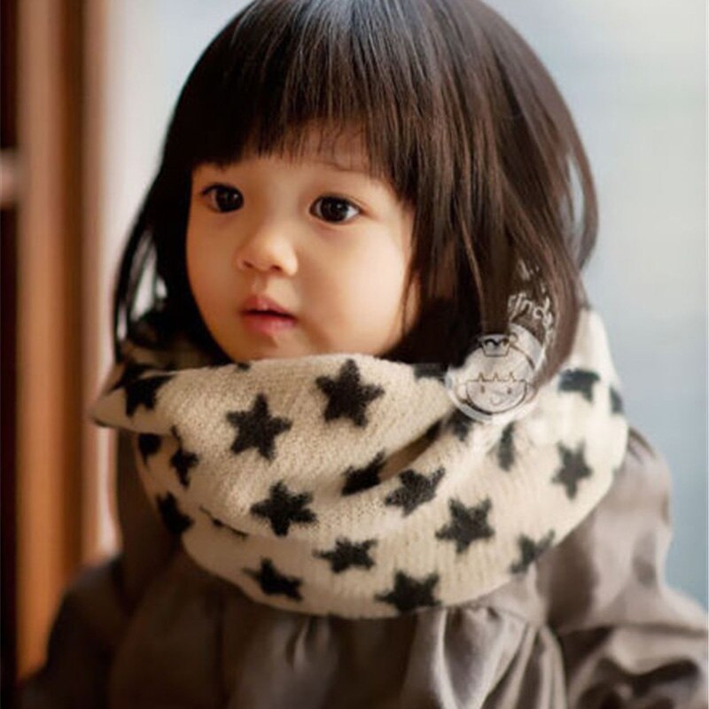 Børn dreng pige barn sød strikket uld efterår vinter varmere sjal pentagram print udendørs tørklæde: Hvid