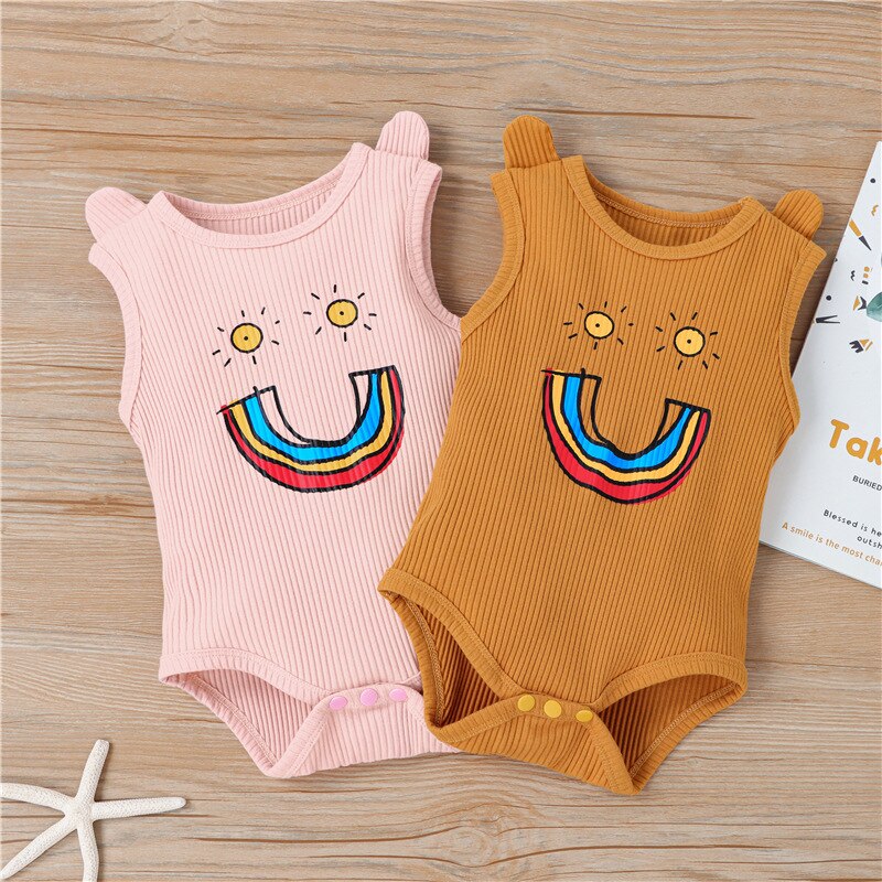 Style Fille Et garçon Sans Manches Gilet Body Bande Dessinée Arc-En-Ciel Et Soleil Impression enfants Sac Pet Vêtements De Sport
