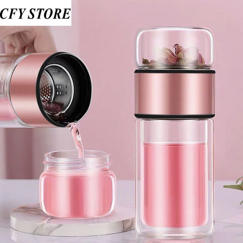 380ml Glass Double Wall Water Bottle High Borosilicate Glass Tea Water Separation Cup Milk Coffee Drinking Glasses Drinkware