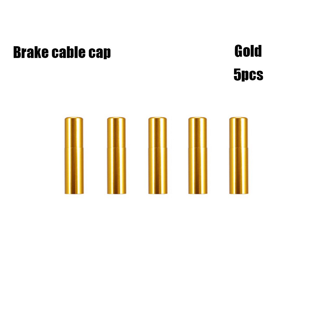 Tapa de Cable de cambio de freno/desviador de aluminio, 5 piezas, 4 colores, tapa de punta de extremo de bicicleta para exteriores, accesorios de piezas de ciclismo de montaña y carretera: Gold Brake Caps