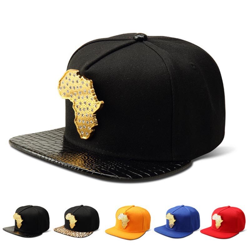 Missfox Hip Hop Afrika Kaart Heren Hoed Persoonlijkheid Platte Rand Baseball Hoed Strass Verharde Hipster Heren Hoeden En Caps: black