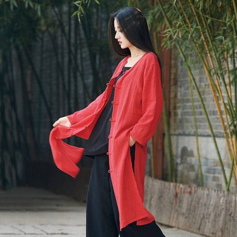 Chaqueta estilo Oriental chino para mujer, cárdigan, vestido bohemio suelto de manga larga, Kimono de lino, Vintage, Ropa de Tai Chi, Teaism, otoño