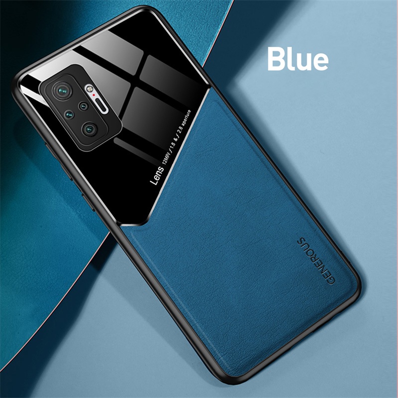 Redmy Note10 Pro Case Leather Car Magnetic Holder Cover For Xiaomi Redmi Note 10 11 Pro 11S 10S 10T Soft Frame Shockproof Coque: Microfiber / Blue