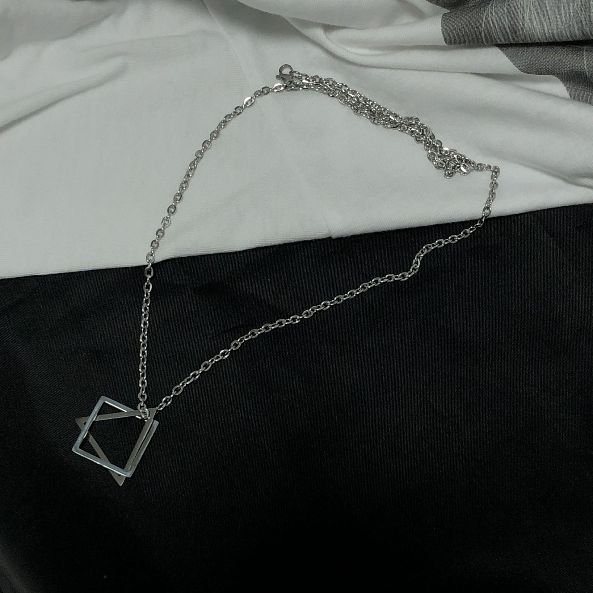 Japanese Korean INS Hip Hop Geometry Necklace Men and Women Non-mainstream Titanium Steel Non-Fading Pendant Fas: Default Title