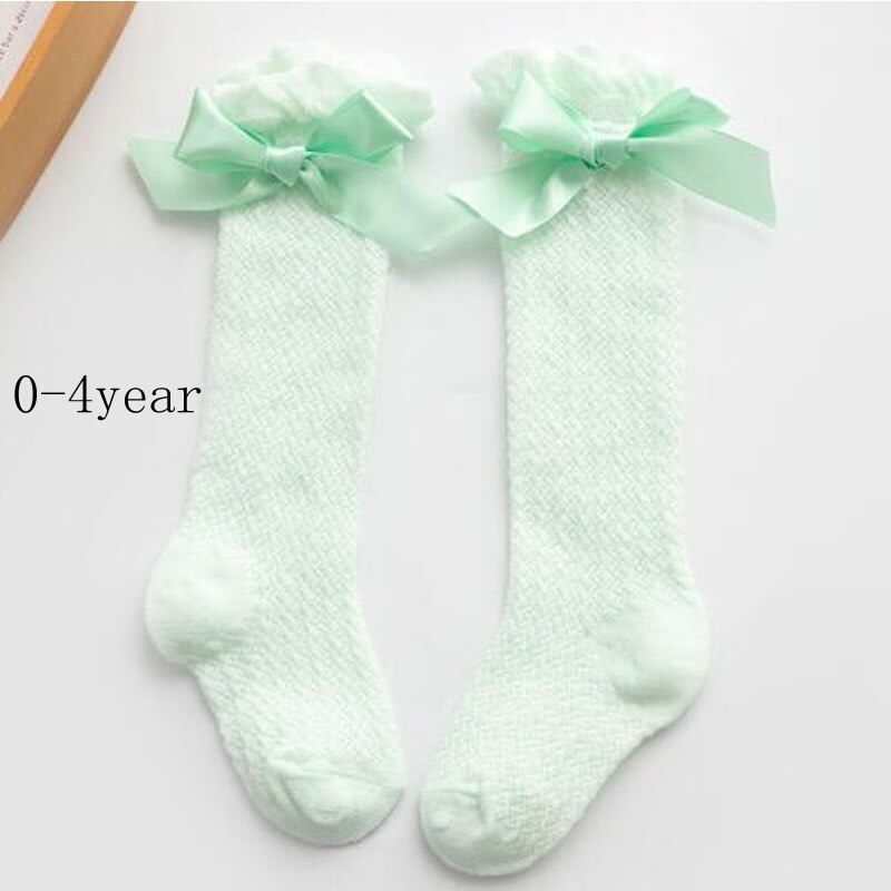 Baby Meisjes Sokken Knie Hoge Sokken Prinses Met Bogen Meisje Schattige Baby Sok Katoen Lange Buis Boog Strepen Kinderen Sokken: green knee mesh bow