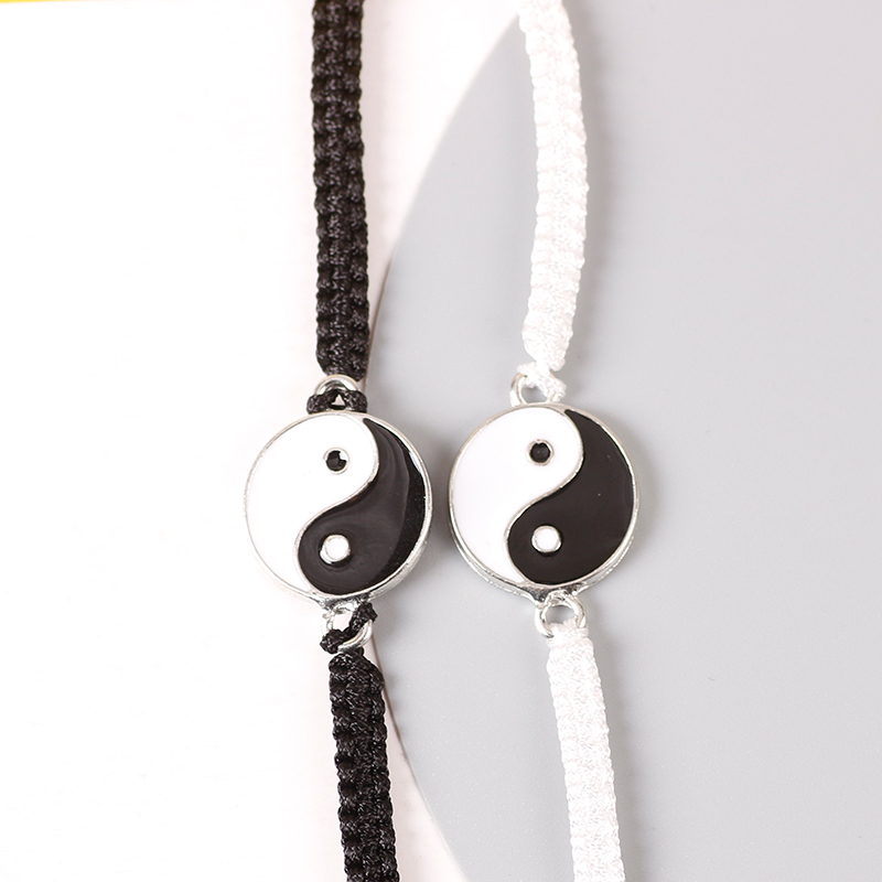 Mode Paar Armband 2 Delige Set Van Retro Zwart En Wit Gevlochten Touw Beste Vriend Hand Ketting Bff Vriendschap Sieraden