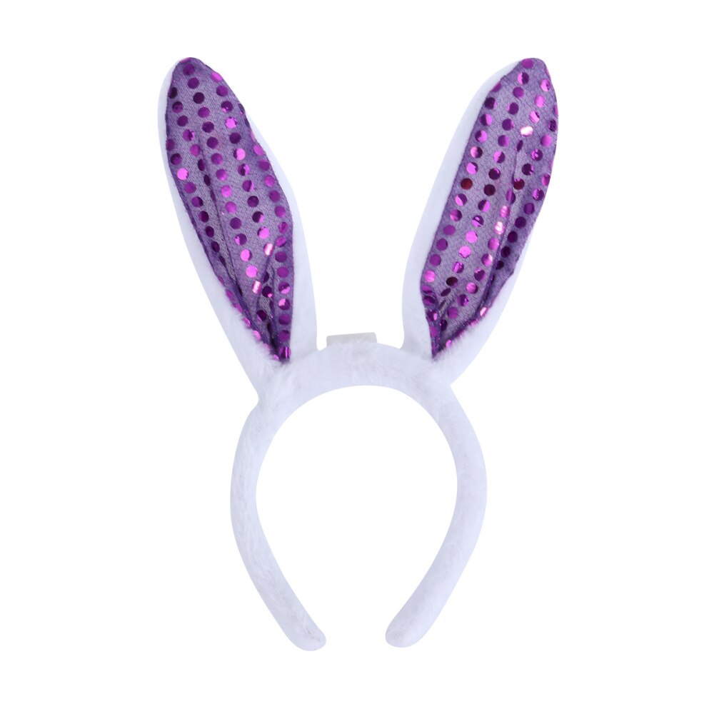 LED Bunny Ear Headband Flashing Sequins Rabbit Ear Hair Hoop Heardwear for Easter Christmas Party (White): Purple