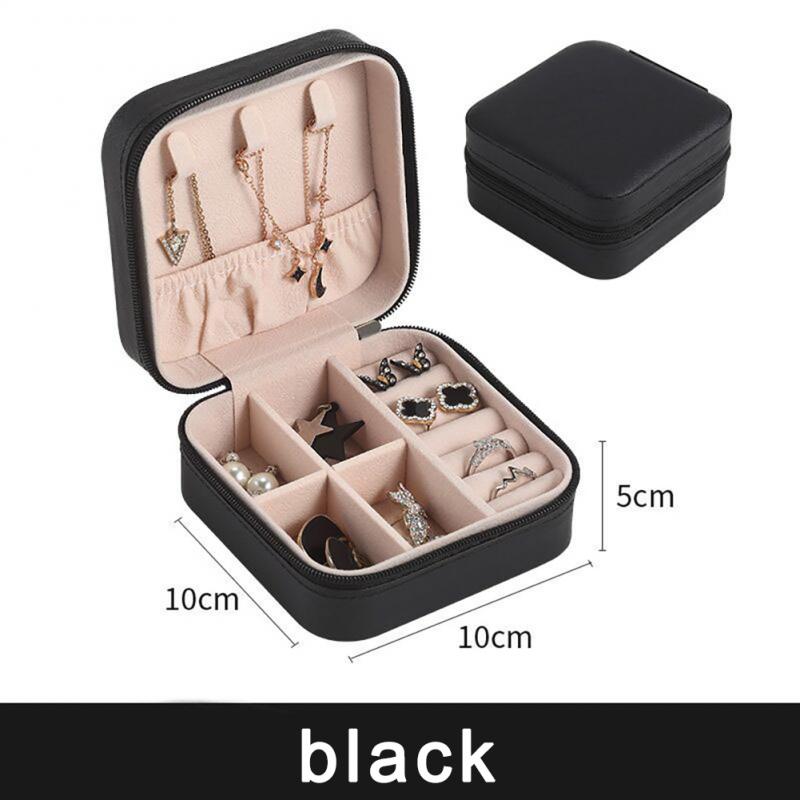 Portable Jewelry Storage Box For Earrings Necklace Ring Button Leather Display Travel Jewelry Case Joyeros Organizador De Joyas: black