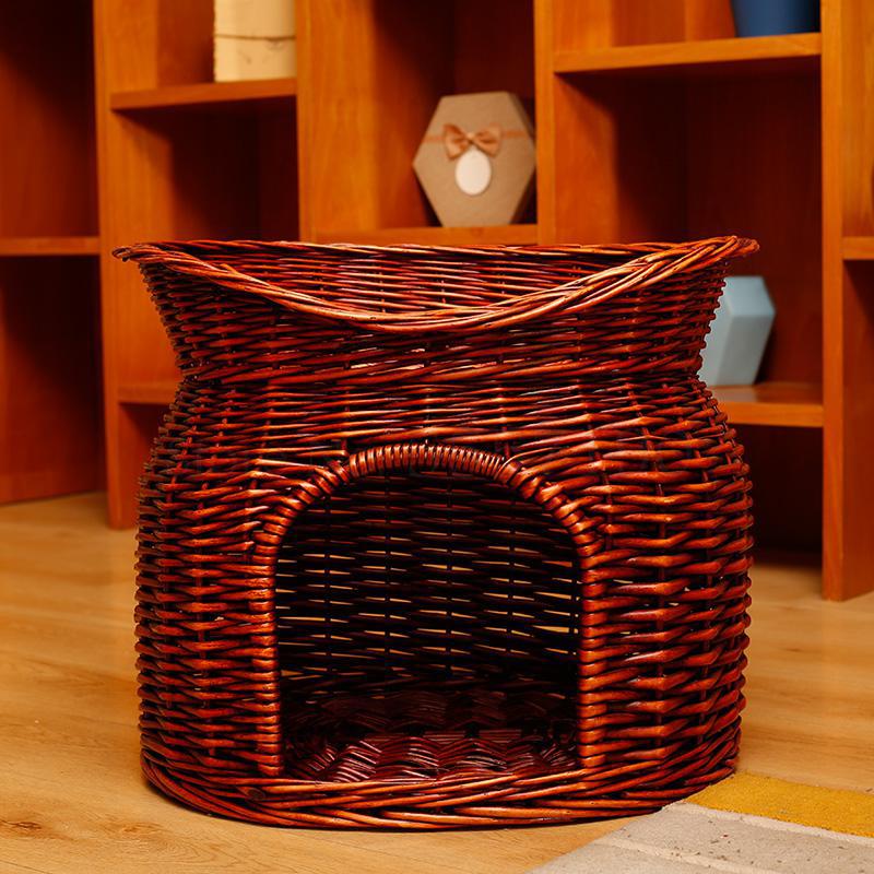 Nido de gato de verano de ratán, casa de gato universal para las cuatro estaciones, casa de campo, jaula de gato de doble capa, suministros de gatos extraíbles, nido de perro: 60x45x48cm  5