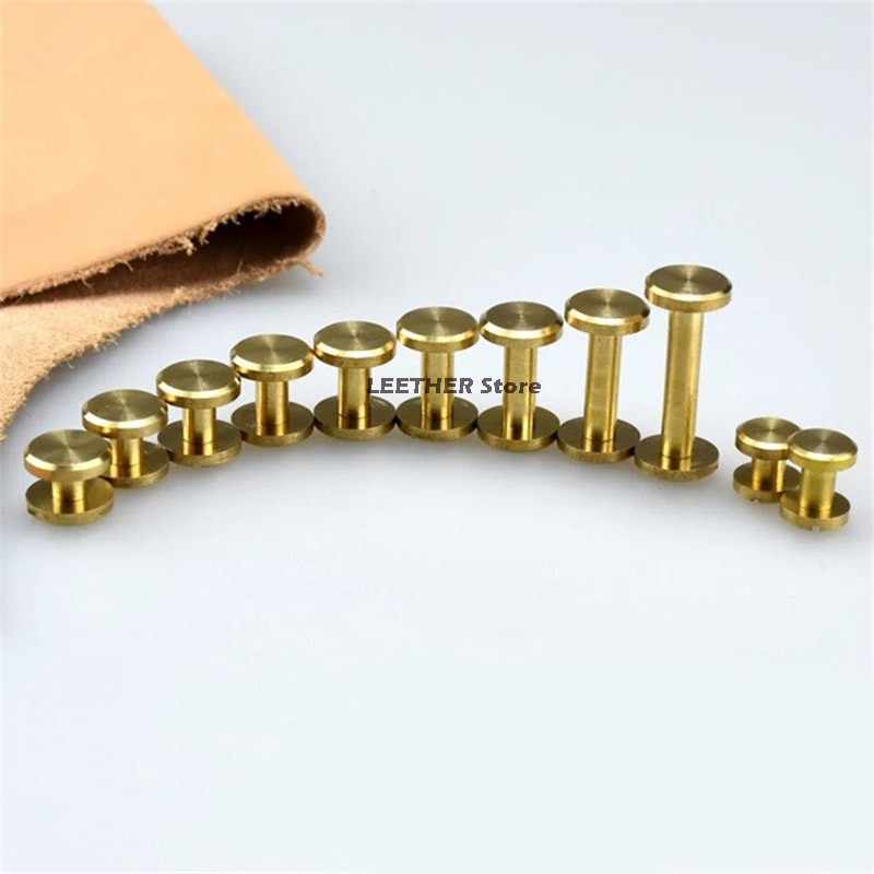10pcs Solid Brass Arc/Plane Button Stud Screw Rivet Screw Back Belt for Sewing Handmade DIY Leather Accessories Material