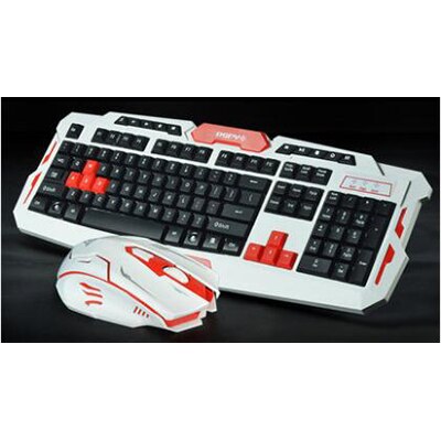 Trådlöst tangentbord mus combo set usb 2.4 ghz 1600 dpi gaming gamer spel möss multimedia vattentät för dator pc skrivbord: Vit röd