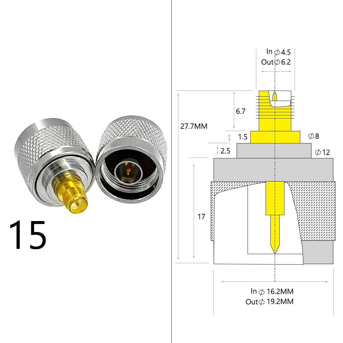 Adaptador de antena Wifi SMA macho hembra a BNC N macho hembra, Conector de enchufe RF coaxial, convertidor recto, precio al por mayor, 1 ud.: Type15