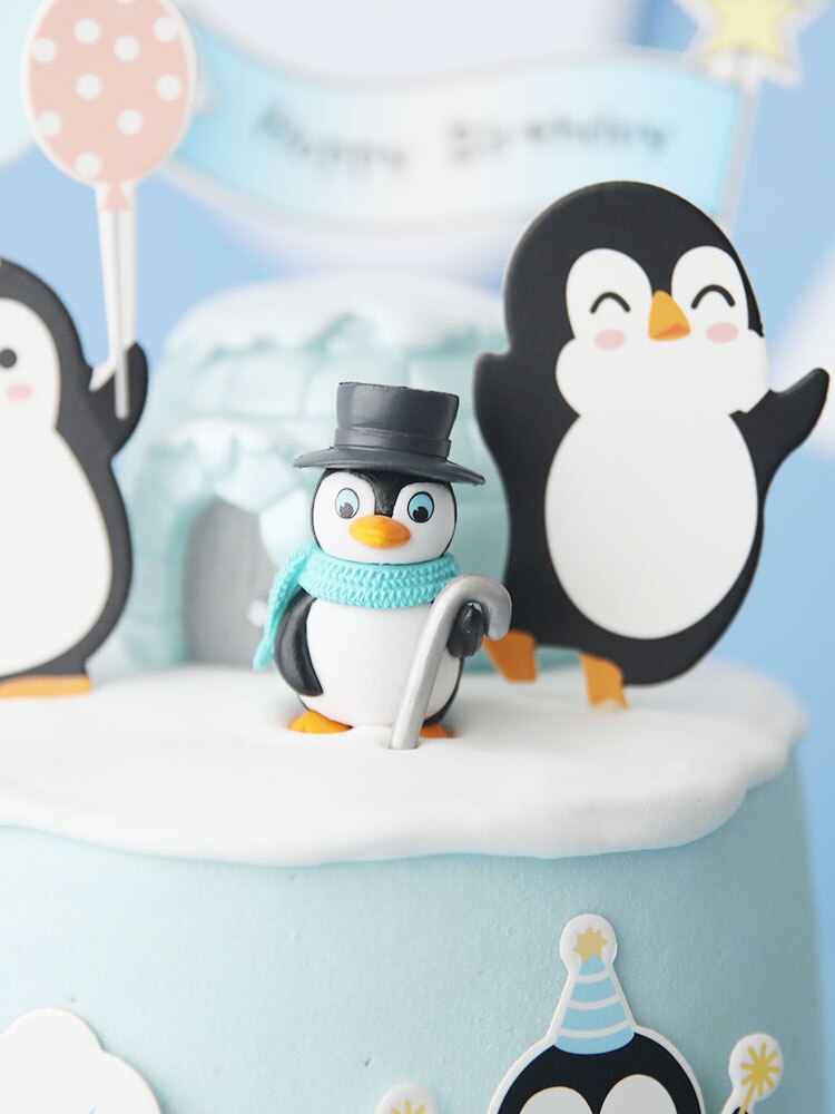 Décoration de gâteau joyeux anniversaire, chapeau de pingouin, flocon de neige, Igloo, Cupcake, cuisson, drapeau de fête, décor de gâteau pour réception pour bébé, de noël
