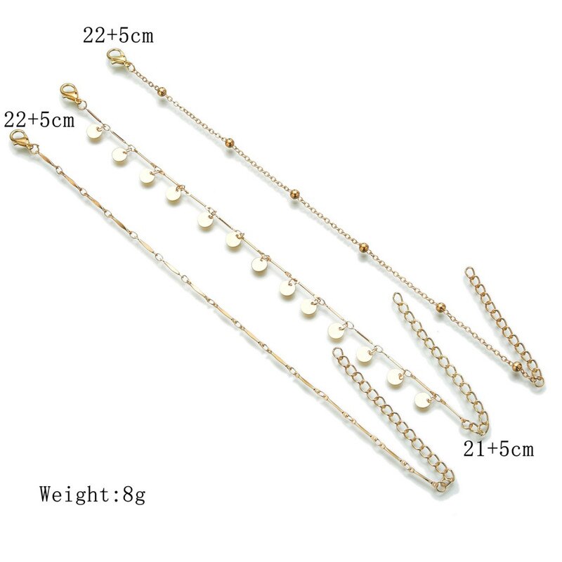 Set van 3 gouden boho-enkelbandjes voor dames en meisjes, zomer, strand, sieraden, beenarmband