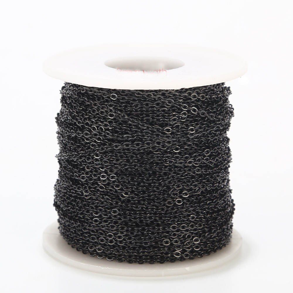 10 meter guld rustfrit stål kæde til armbånd metal halskæder 1.5mm rolo kabel kæder bulk diy smykker fremstilling: Sort / 1.5mm bredde