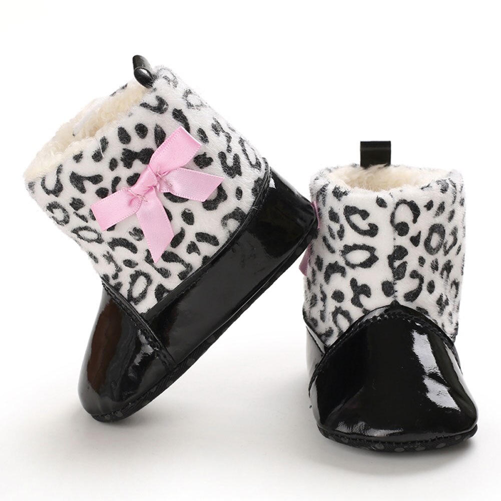 Brand Baby Meisje Jongen Snowboots Winter Laarsjes Baby Peuter Pasgeboren Wieg Schoenen Katoen Winter Warme Zachte Boog: Black / 6 and 8 Months