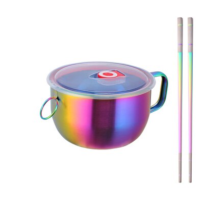 Rvs Instant Noodle Kom Met Deksel Anti-Brandwonden Handvat Voedsel Container Goud Kommen Rijst Soep Kommen Bloem Vormige kom: Rainbow