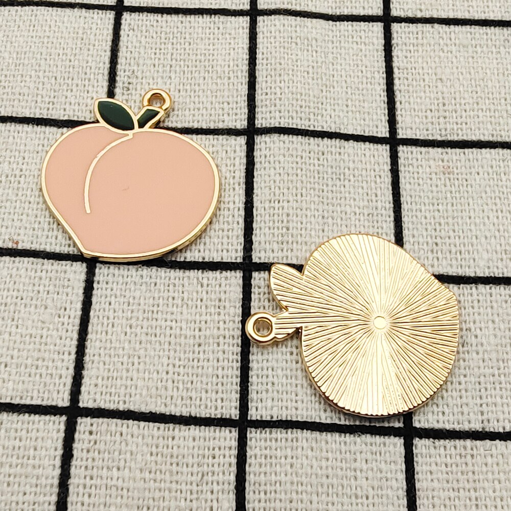 10pcs enamel peach charm fruit jewelry accessories earring pendant bracelet necklace charms zinc alloy diy finding 23x26mm